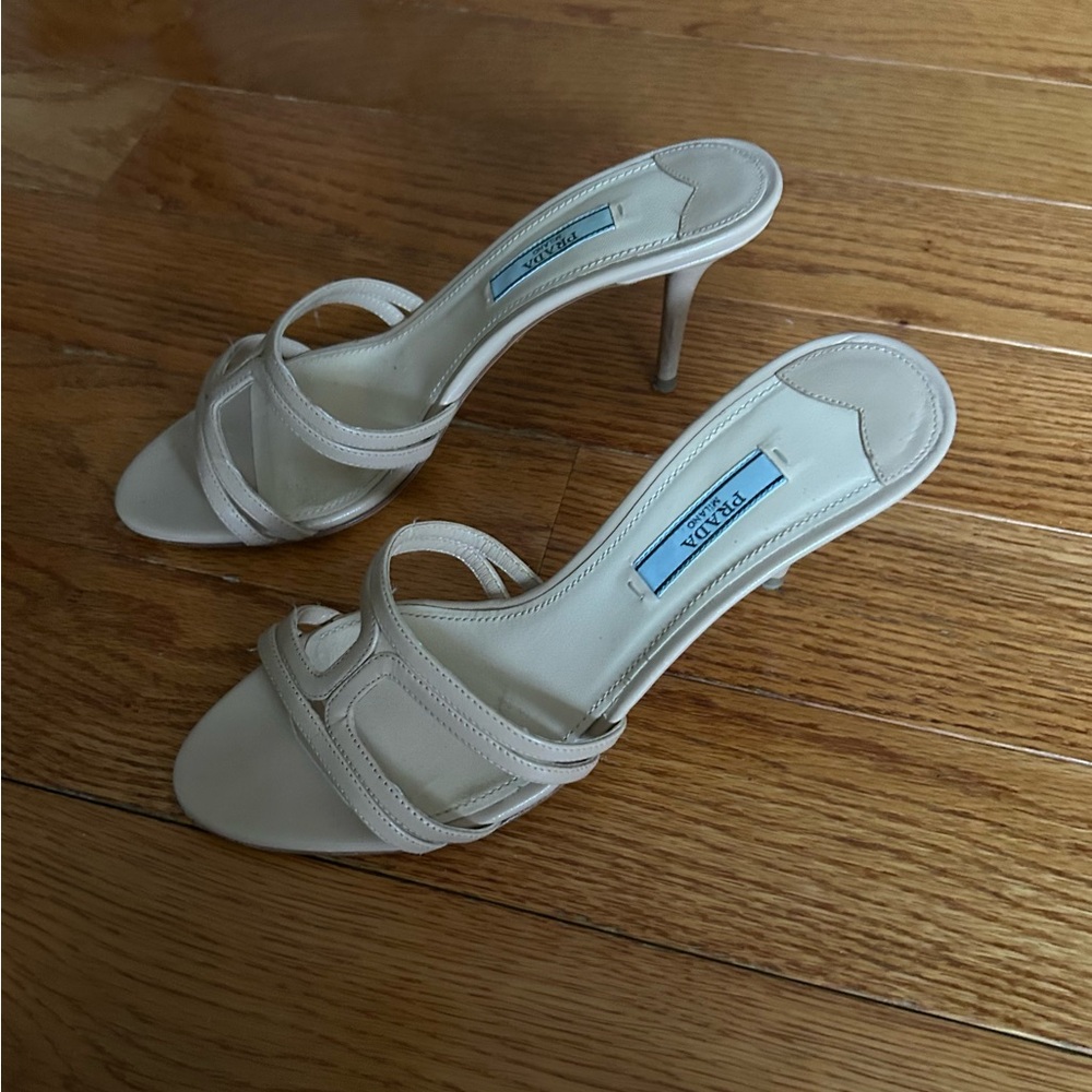 Prada Leather Strappy Stiletto Kitten Heel Slip-on Mule Sandal